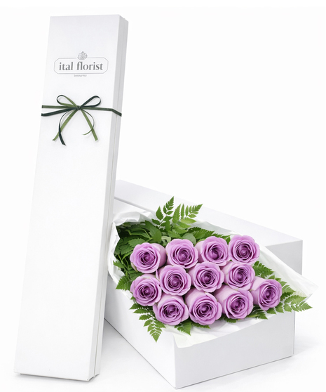 12, 18 or 24 Purple Roses in a Gift Box