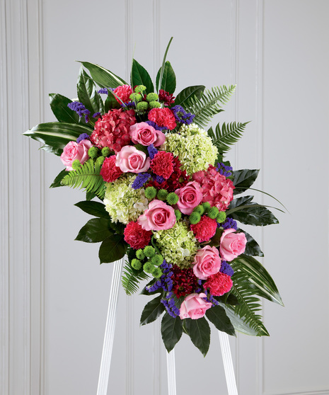 Spray of Roses, Hydrangea, Pompons and Aspidistra Leaves