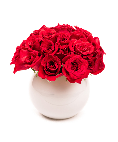 24 Red Roses in a Black Rose Bowl