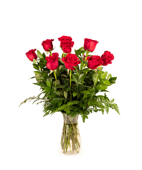 Red roses in a glass vase