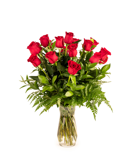 Red roses in a glass vase