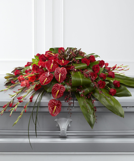 Casket Spray of All Red Flowers Including Anthurium