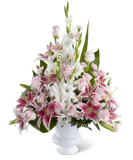 Stargazer Lilies, Pink Roses and White Gladiolus
