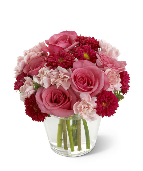 Pink and Red Flowers in a Glass Vase