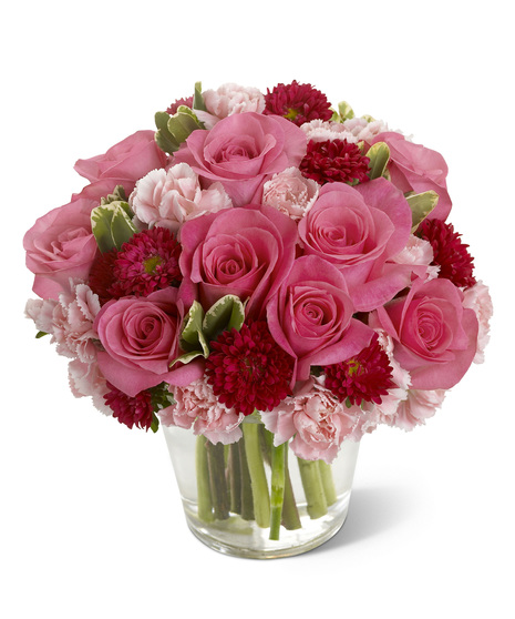 Pink and Red Flowers in a Glass Vase