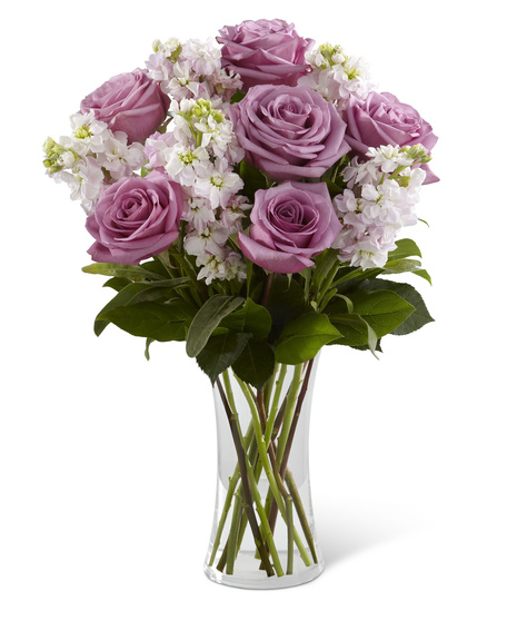 Lavender Roses and Pink Stock in a Vase