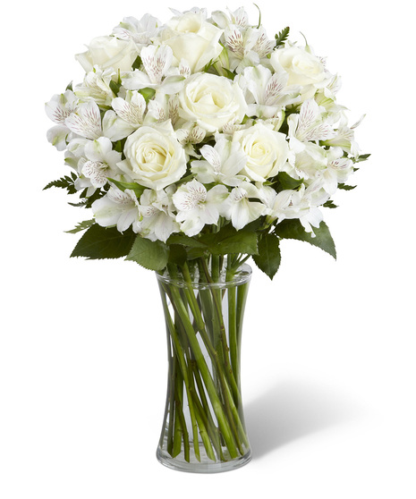 White Roses and White Alstroemeria in a Glass Vase