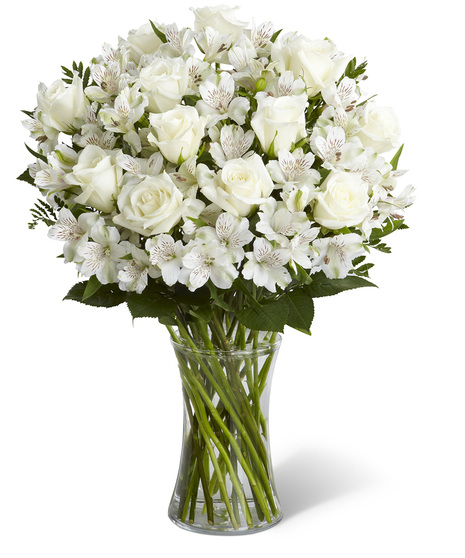 White Roses and White Alstroemeria in a Glass Vase