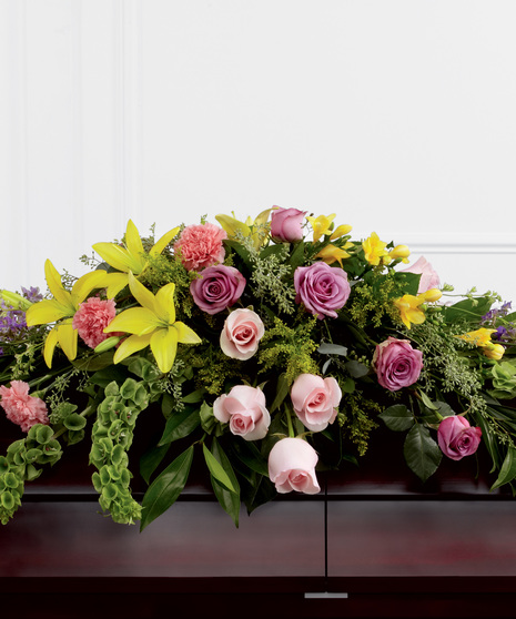 Pink, Lavender and Yellow Casket Spray