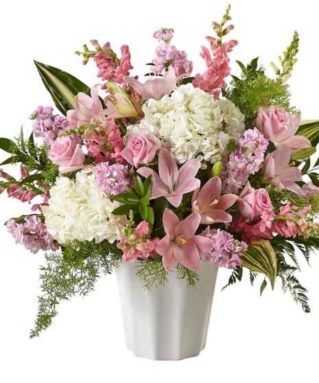 Pink and white sympathy flowers