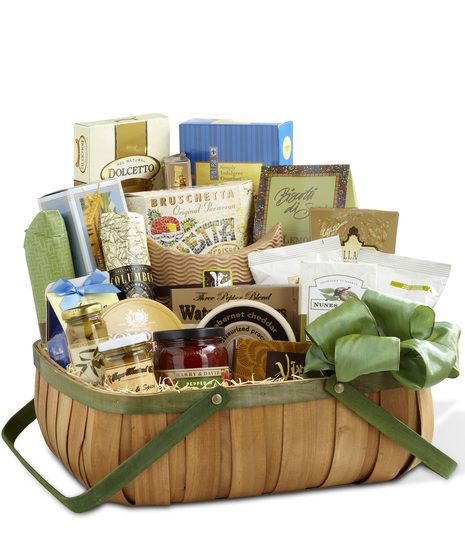 Assorted Gourmet  Food Items in Natural Woodchip Basket