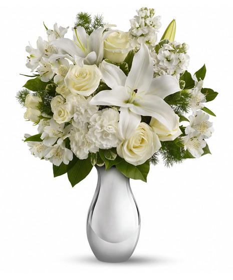 White flowers in silver shimmer vase