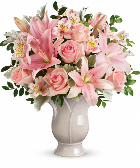 Pink Roses, Lilies and Alstroemeria in a Vase