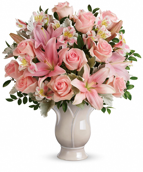 Pink Roses, Lilies and Alstroemeria in a Vase