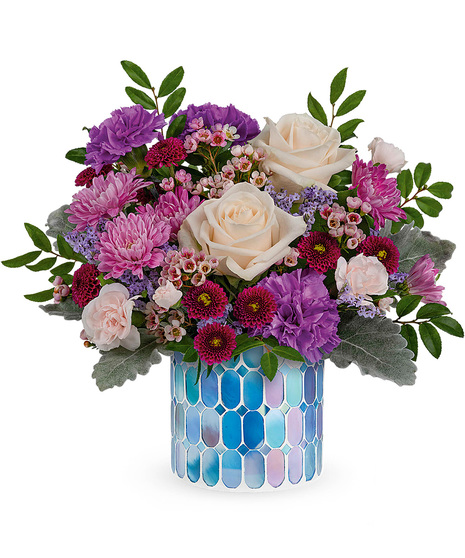 Spring Flowers in Stained Glass Mosaic Vase
