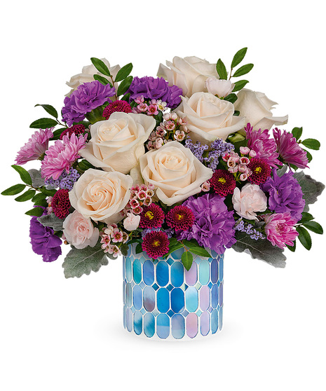 Spring Flowers in Stained Glass Mosaic Vase