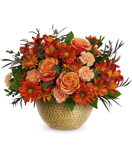 Autumn flowers in specialty bowl