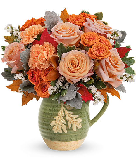 Fall roses in keepsake foodsafe pitcher
