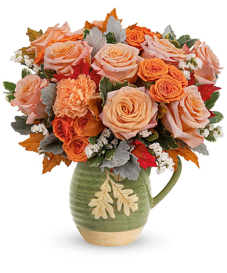 Fall roses in keepsake foodsafe pitcher
