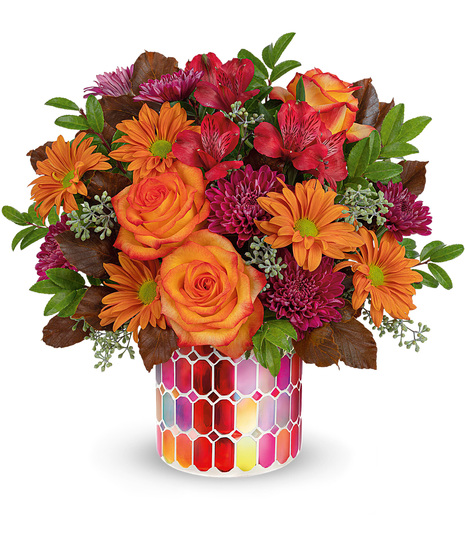 Vibrant Bouquet in Radiance Mosaic Cylinder Vase