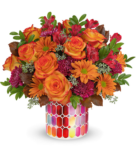 Vibrant Bouquet in Radiance Mosaic Cylinder Vase