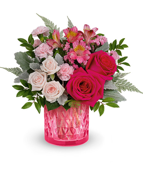 Pink flowers arranged in a Vintage Elegance vase