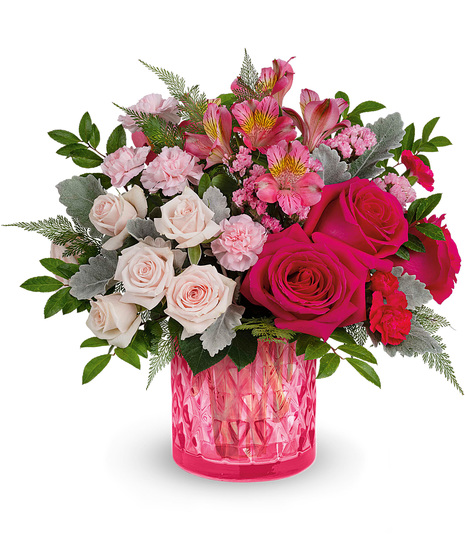 Pink flowers arranged in a Vintage Elegance vase