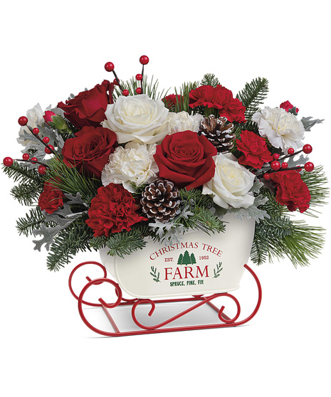 Christmas Flowers Arranged in a keepsake sleigh