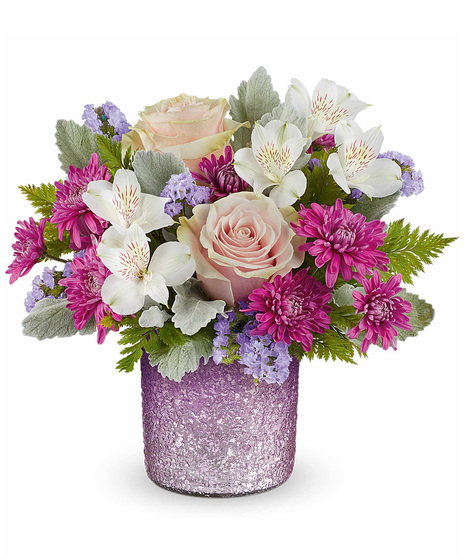 Mother's Day arrangement designed in a radiant reverie cylinder vase.