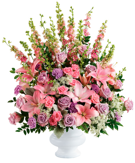 Pink and lavender sympathy flower arrangement