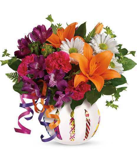 Festive Flowers in a Birthday Candle Bowl