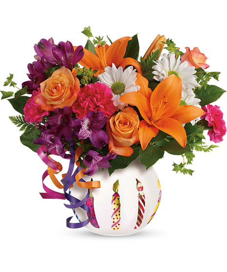 Festive Flowers in a Birthday Candle Bowl