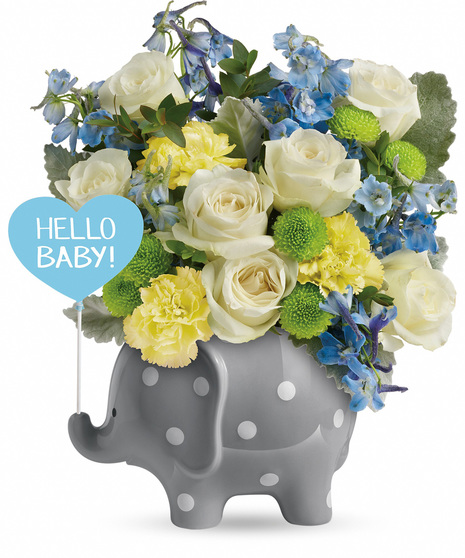 Blue New Baby Flowers in a Cute Elephant Vase