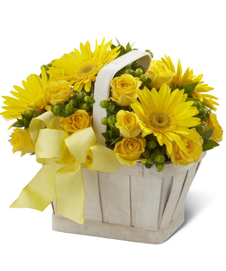 Yellow Flowers in a Handled Basket