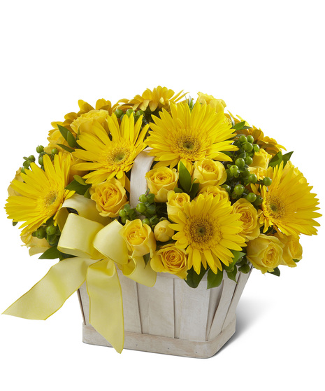 Yellow Flowers in a Handled Basket