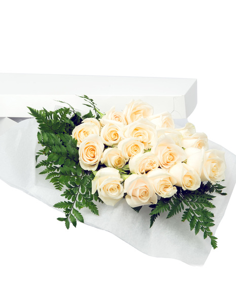 White Roses Gift Boxed with Greens