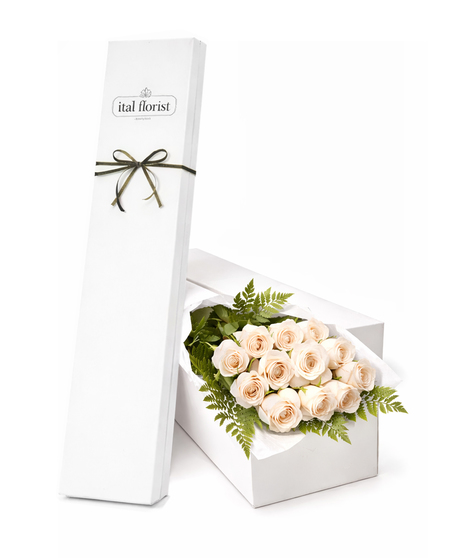 White Roses Gift Boxed with Greens