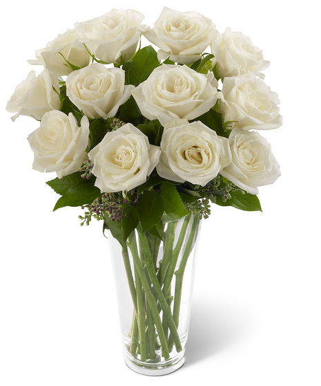 Clear glass vase of 12, 18 or 24 white roses
