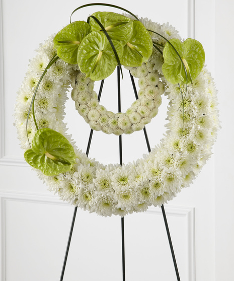Double Funeral Wreath of White and Green Flowers