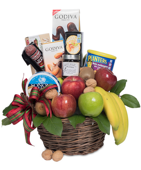Large Basket of Fresh Fruit and Gourmet Food Items