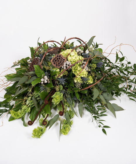 Casket Spray of Lush Greens and Dried Material