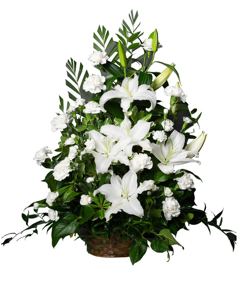 White flowers with greens for sympathy