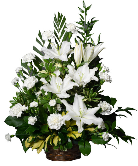 White flowers with greens for sympathy