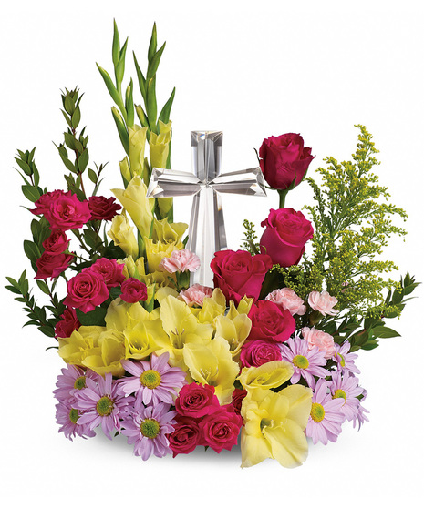 Easter Flower Arrangement with Crystal Cross