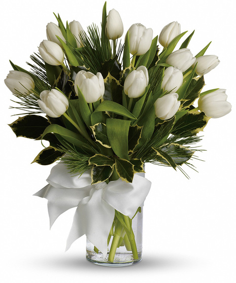 10, 15 or 20 White Tulips with Pine