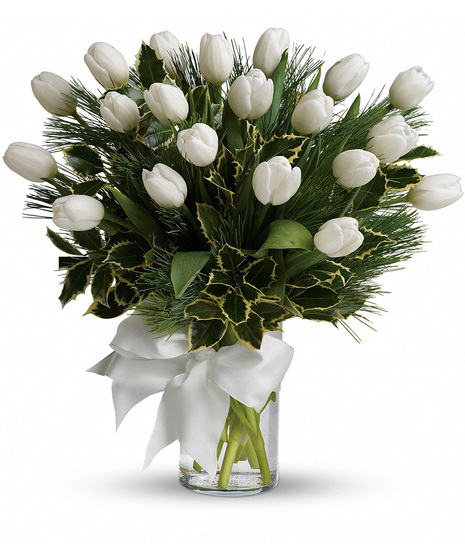 10, 15 or 20 White Tulips with Pine