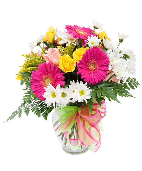 Lovely Bouquet of Colourful Easter Flowers in a Glass Vase