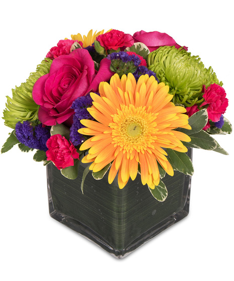 Colourful Bouquet in a Cube Vase
